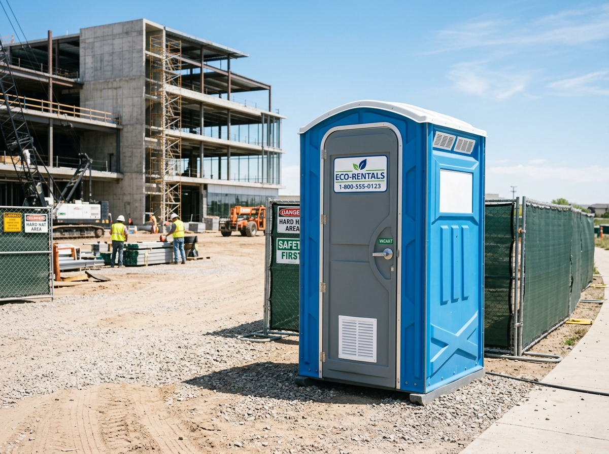 Heavy duty standard construction portable toilet unit on a Chicago job site